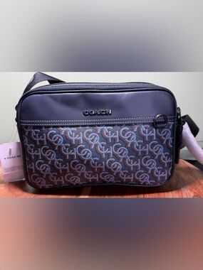 Coach Graham Crossbody CF484 Midnight Signature Canvas Double Zip NWT Men’s Bag